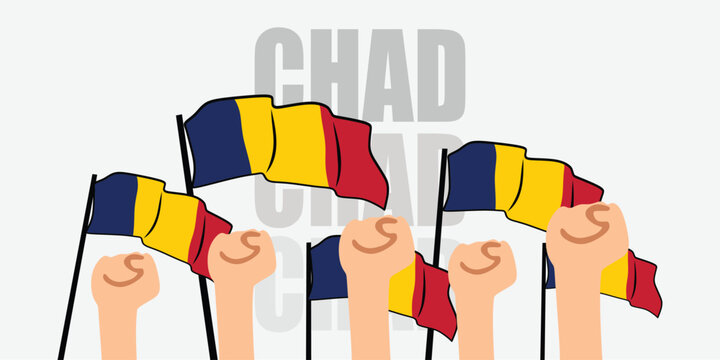 hand with flag of the Chad or Chad independence day vector illustration of Chad flag with gray background banner or greeting card