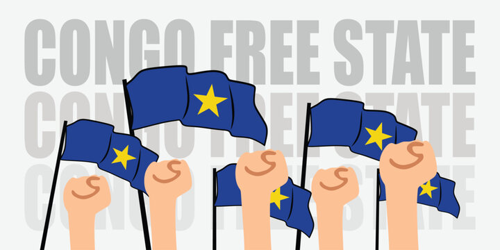 hand with flag of the Congo Free State or Congo Free State independence day vector illustration of Congo Free State flag with gray background banner or greeting card - Powered by Adobe