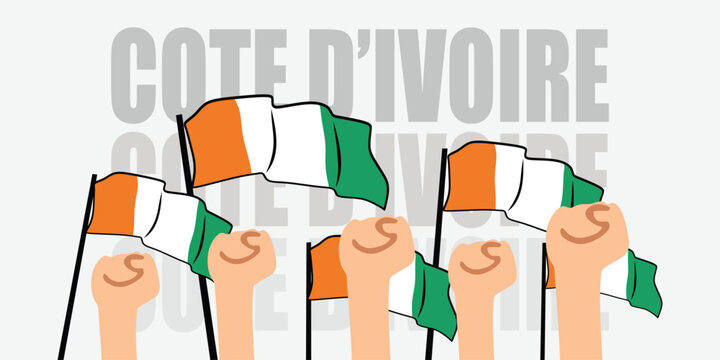 hand with flag of the Cote D’ivoire or Cote D’ivoire independence day vector illustration of Cote D’ivoire flag with gray background banner or greeting card