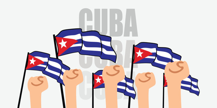 hand with flag of the Cuba or Cuba independence day vector illustration of Cuba flag with gray background banner or greeting card - Powered by Adobe