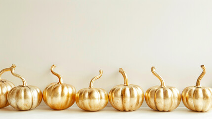Elegant gold pumpkin border with soft autumn light on white background