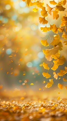 Golden Ginkgo Leaves Framing a Peaceful Autumn Park with Open Space for Text