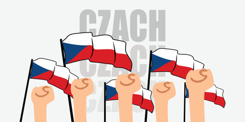 hand with flag of the Czech or Czech independence day vector illustration of Czech flag with gray background banner or greeting card