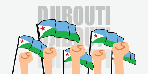 hand with flag of the Djibouti or Djibouti independence day vector illustration of Djibouti flag with gray background banner or greeting card