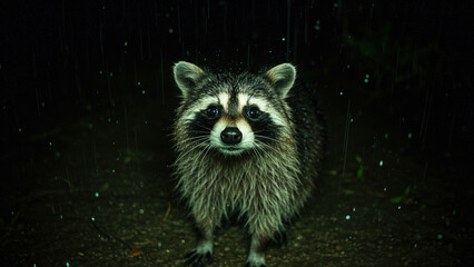 raccoon in the rain, trail cam