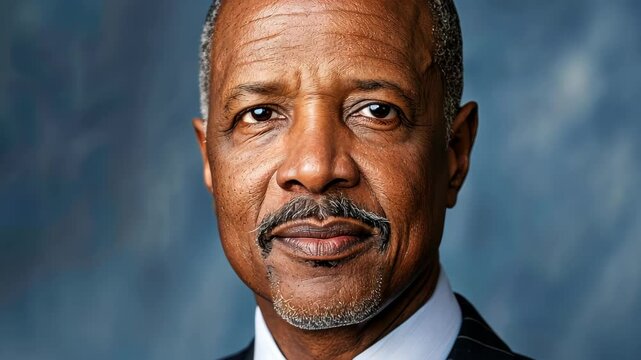 Confident Leader: A portrait of an elegant and composed business person, radiating authority and wisdom, with a thoughtful look, epitomizing the essence of leadership and experience.