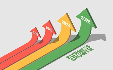 Business growth chart with arrows for year forecast from to projecting future success