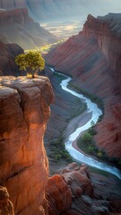 Grand canyon landscape with river and tree on cliff edge scenic view nature photography