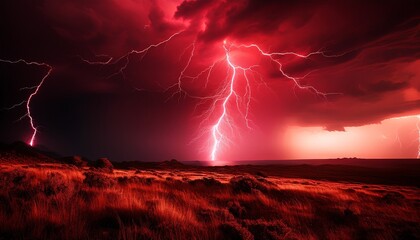 dramatic red lightning storm