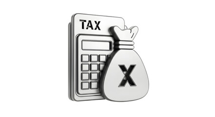 Tax calculator and sack with tax sign on transparent background. Financial accounting and budget management concept symbol for finance.
