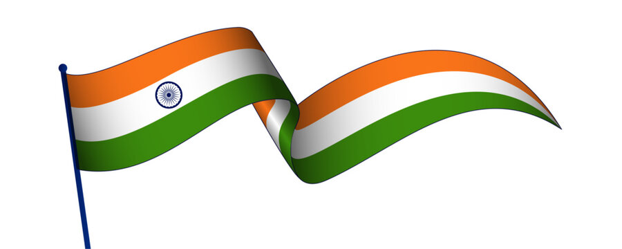 Waving Indian Flag Banner &ndash; Horizontal Vector Design
Patriotic India Tricolor Ribbon Element on White Background, Independence Day Flying Flag Illustration &ndash; 15 August Celebration