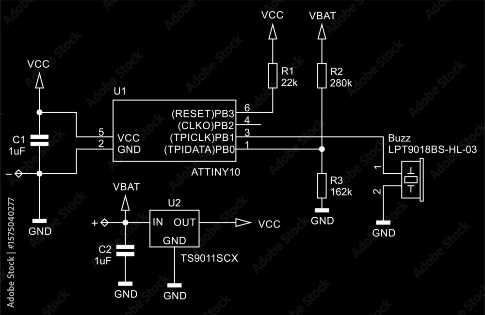 Aufkleber schematic diagram of electronic device on sheet of paper. vector drawing electrical circuit with cap
