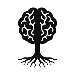 Human Brain Tree Roots Silhouette Icon