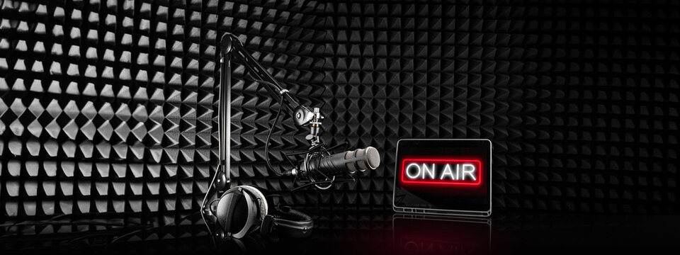 Broadcasting studio equipment with On Air light sign