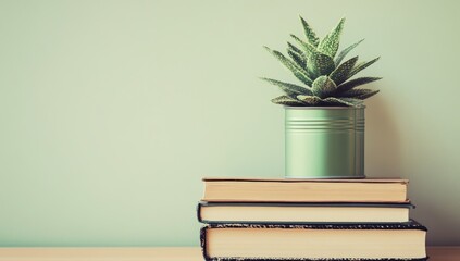 Books, succulent, home office, calm atmosphere, study