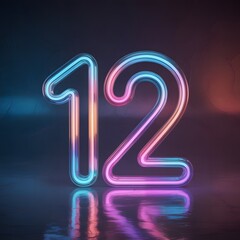 Neon Number 12 - Bright Futuristic Digit with Neon Lights and Vibrant Glowing Effects for Technology and Modern Design Concepts, Generative AI
