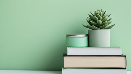 Green Books, Plant, & Tin - Home Office Decor