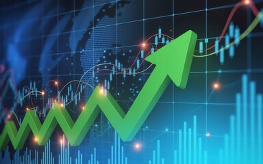 Stock market growth chart with green arrow showing financial success and investment gain