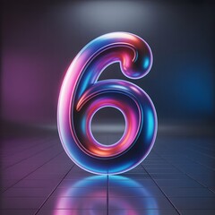 Neon Number 6 - Vibrant Digital Glow with Futuristic Neon Lights and Glowing Effects for Technology and Modern Graphic Design Themes, Generative AI
