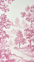 Pink forest scene wallpaper, interior design, home decor