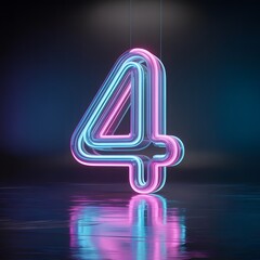 Futuristic glowing neon number 4 on a dark gradient background, ideal for digital interfaces, countdowns, technology, signage, and creative number design concepts – Generative AI.
