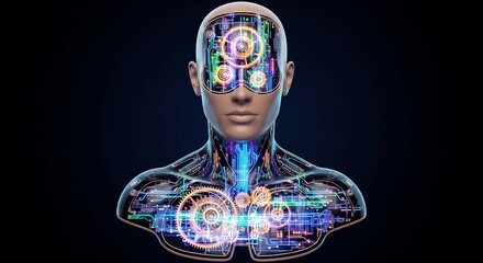 Futuristic ai robot with gears and circuits concept for artificial intelligence technology