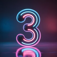 Neon Number 3 - Vibrant Glowing Digit with Futuristic Neon Colors and Digital Light Effects for Technology and Modern Graphic Design, Generative AI

