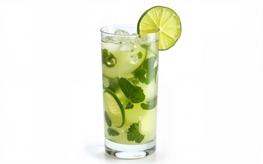 Glass of fresh mojito on white background. High quality