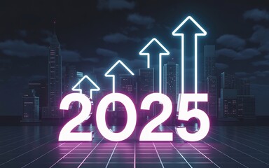 Forecast and growth for the year of twenty twenty five with arrows pointing upwards concept