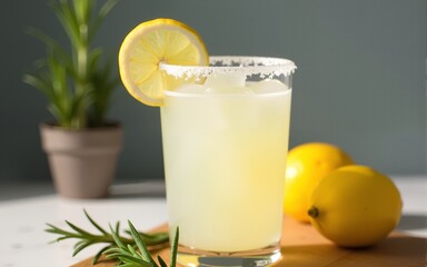 Refreshing summer cocktail with lemon and rosemary. High quality