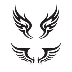 Obraz premium Set of Black Wing Silhouettes – Vector Wing Design for Tattoos, Logos, Stickers, and Graphic Art