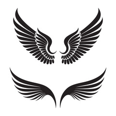 Obraz premium Set of Black Wing Silhouettes – Vector Wing Design for Tattoos, Logos, Stickers, and Graphic Art