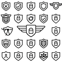 Collection of Black and White Shield Icons Security Lock Symbols Protection Graphic Design Elements