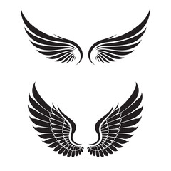 Naklejka premium Set of Black Wing Silhouettes – Vector Wing Design for Tattoos, Logos, Stickers, and Graphic Art