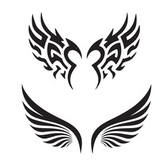 Obraz premium Set of Black Wing Silhouettes – Vector Wing Design for Tattoos, Logos, Stickers, and Graphic Art