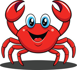 Cute smiling red crab cartoon vector character with big eyes claws and happy face for kids art
