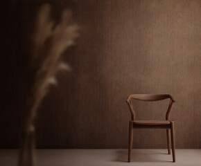 Minimalist brown interior with a chair