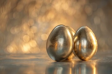 Two golden eggs symbolize investment, savings, and wealth creation, reflecting prosperity and financial success