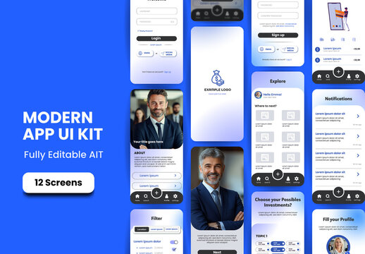 White And Blue Finance Investment Profile Mobile UI UX App Template