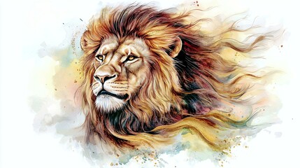 Watercolor Lion Roar Wildlife Art Abstract, Majestic Lion Portrait in Vibrant Watercolor Style Artwork
