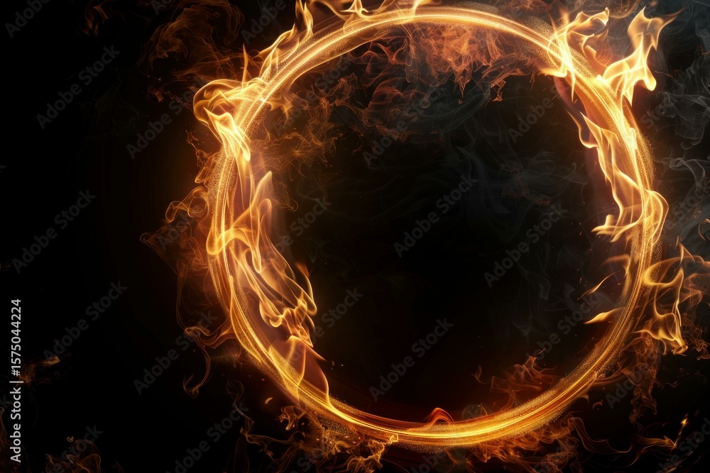 Poster flames creating a fiery circle on a dark background
