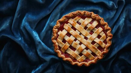 Lattice-top fruit pie on dark blue velvet - Powered by Adobe