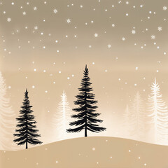Obraz premium Minimalist Christmas Tree Illustration with Snowfall on Beige Background