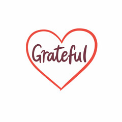 Grateful text inside heart shape in red and white colors  