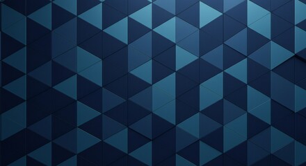 Obraz premium A modern abstract wall featuring triangular tiles in dark and light blue shades, textured with soft light reflections. Cool and contemporary mood, emphasizing depth.