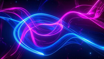 Obraz premium Dynamic light streams flow with vibrant blue and magenta colors creating an abstract, glowing background with visual energy.