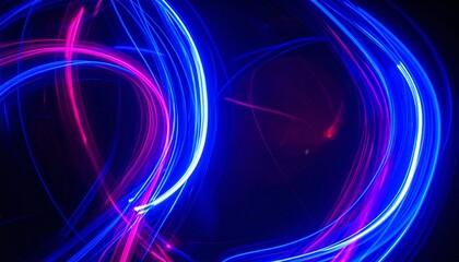 Naklejka premium Dynamic neon streaks and glowing lights dance across the deep backdrop, creating an abstract and mesmerizing visual experience.