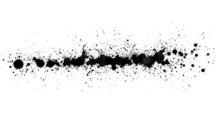 Abstract black ink splatters on white background, creating contrast and visual interest, dynamic composition emphasizing chaos and creativity.
