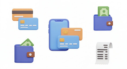 Set of 3D model  icons representing finance and economic success.