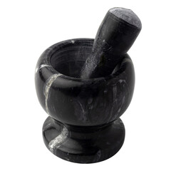 Black marble mortar and pestle with pedestal base and polished finish, ideal for grinding spices,...